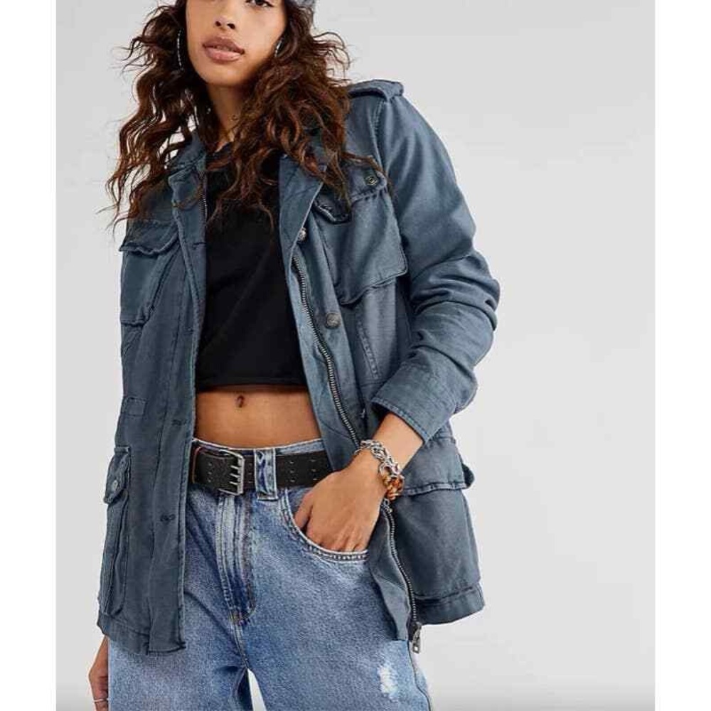 Free People Not Your Brother's Surplus Jacket Deep Sea Blue Size L